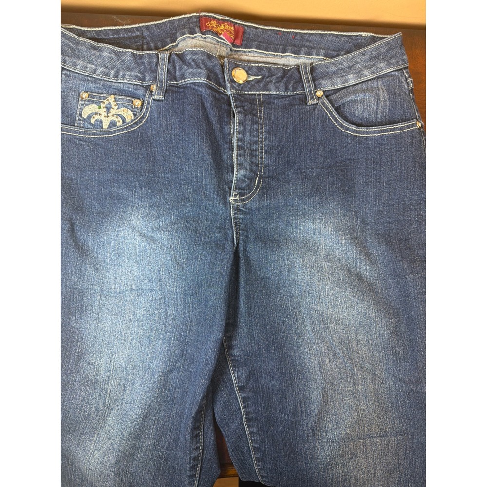 One Step Up Authentic Denim Jeans Size 16 Medium Wash Rhinestone Embroidered Y2K
